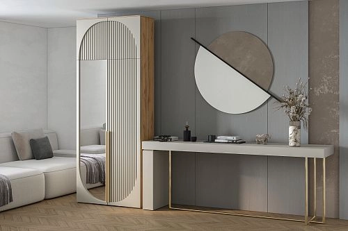 Шкаф распашной Брей-1.1 с антресолью Кашемир/Дуб Золотистый - фото 2