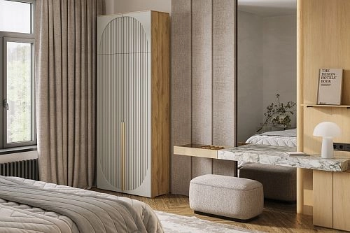 Шкаф распашной Брей-1 с антресолью Кашемир/Дуб Золотистый - фото 1