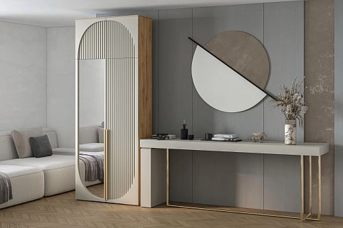 Шкаф распашной Брей-1.1 с антресолью Кашемир/Дуб Золотистый - фото 1